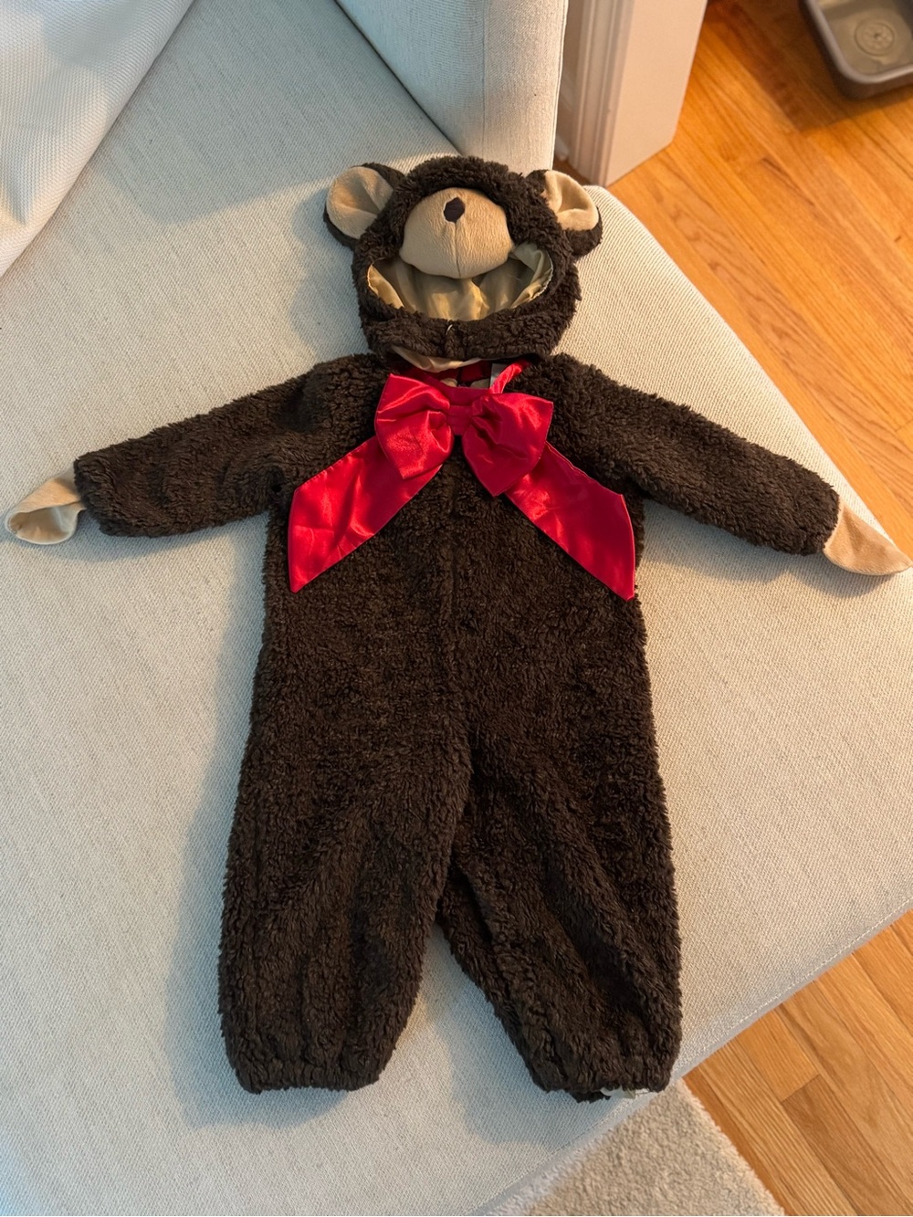 Halloween Brown Teddy Bear One-Piece with Red Bow for Kids